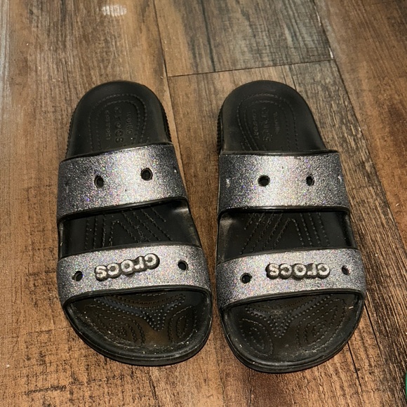 CROCS Women’s Glitter Slide Sandals - Black and Silver - Picture 1 of 3